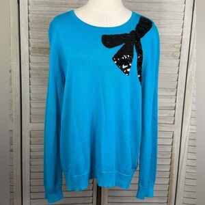 NOUVEAUX Vintage Y2K Sequin Bow Sweater Teal Blue-XL